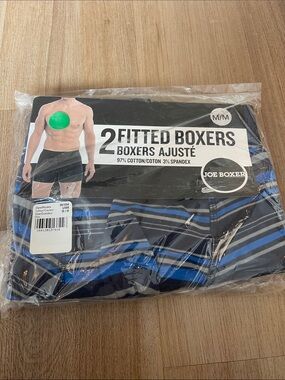 NWT Joe Boxer Men’s 2-Pack Fitted Boxers – Black & Blue Stripe